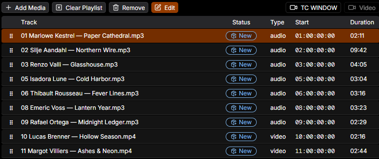 tracks table screenshot